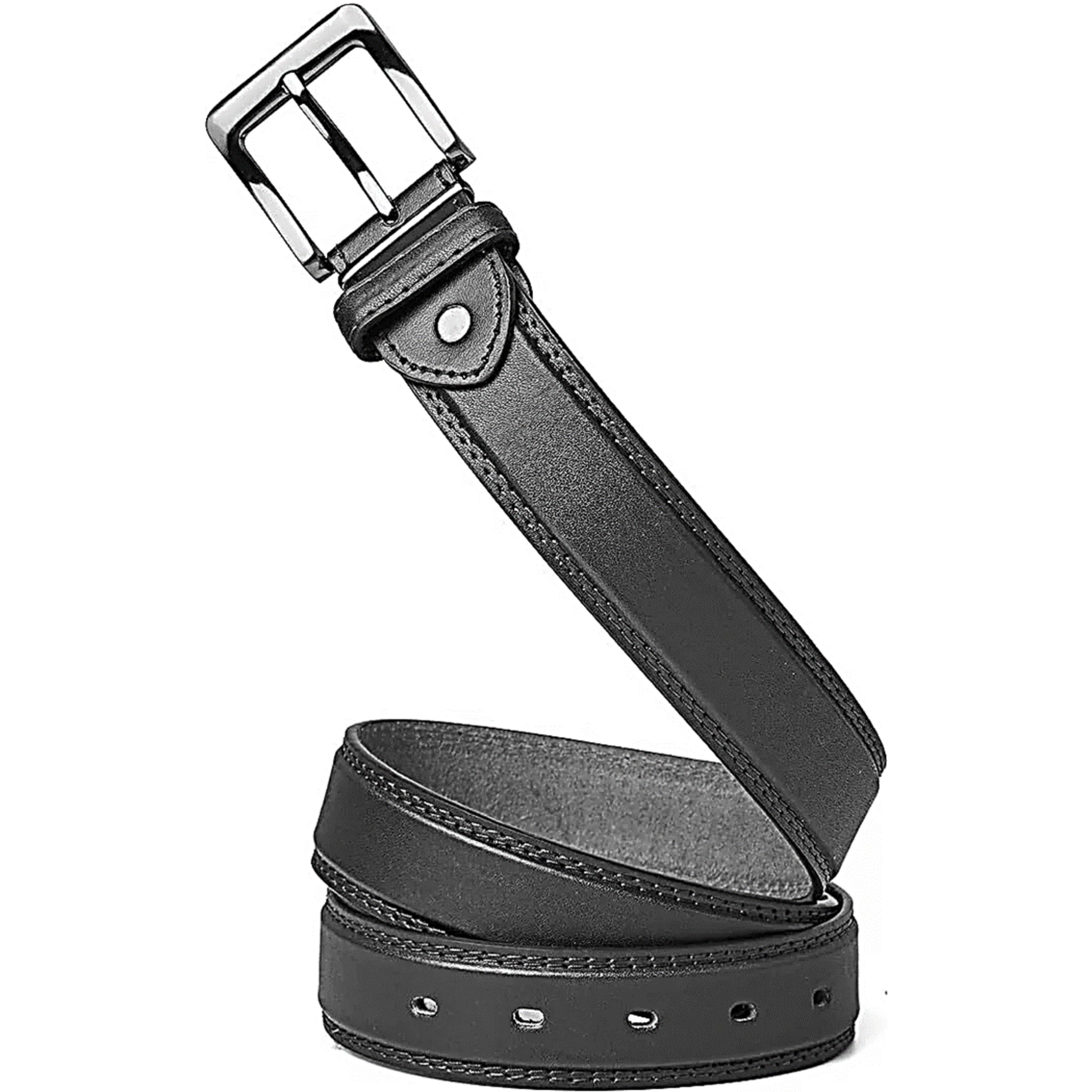 Men's high quality genuine black leather belt 1.25 inch width with silver buckle